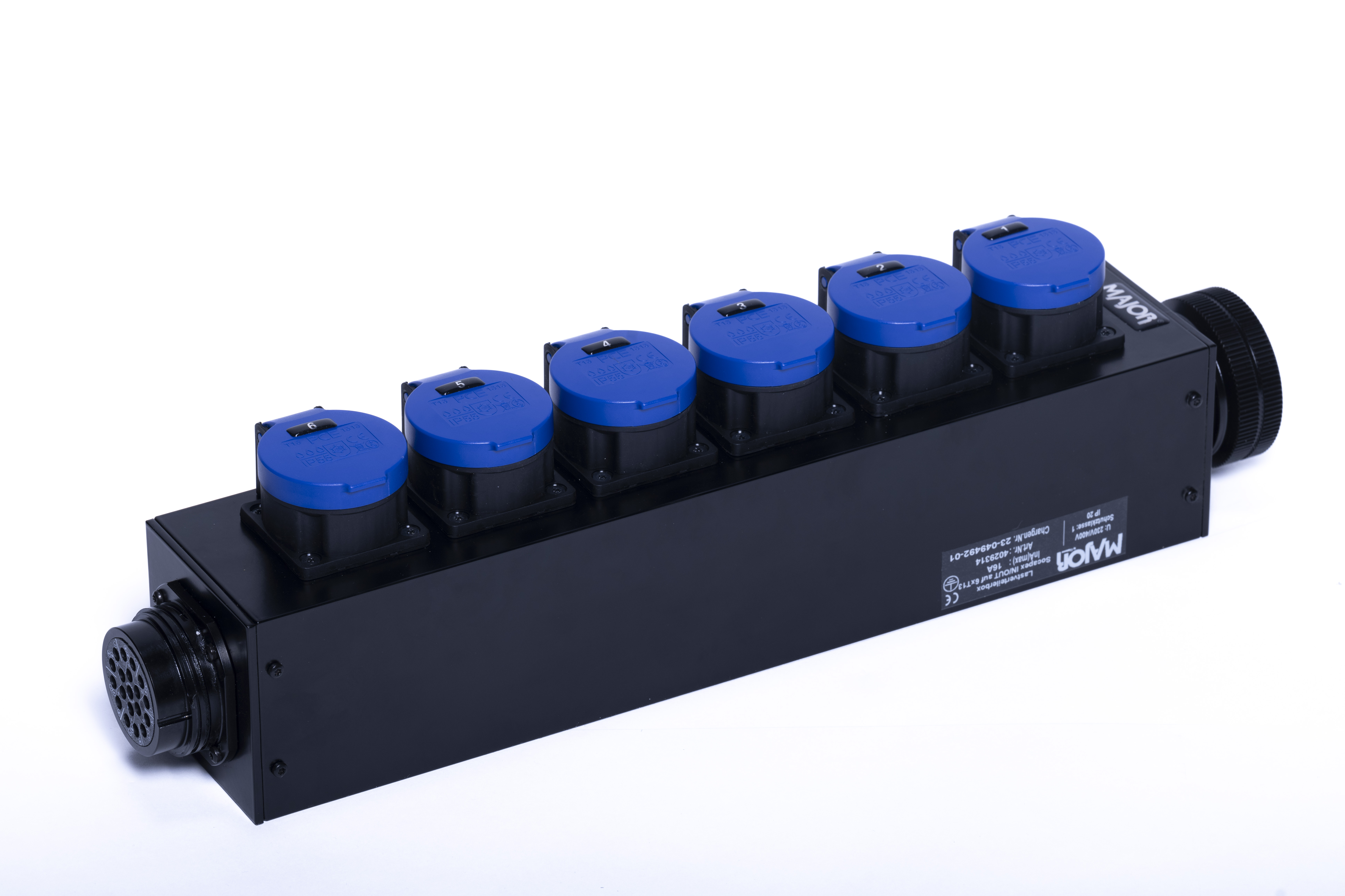 MAJOR Slimline répartiteur de charge alu, Socapex sur 6 x T13 + Socapex femelle MAJOR Slimline répartiteur de charge alu, Socapex sur 6 x T13 + Socapex femelle