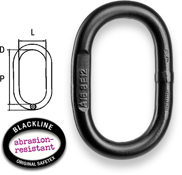Safetex Anneau de suspension/O-Ring EN 1677-4 Blackline 2,00 t pour chaînes 1 brin 8-8 et 2 brins 7-8
