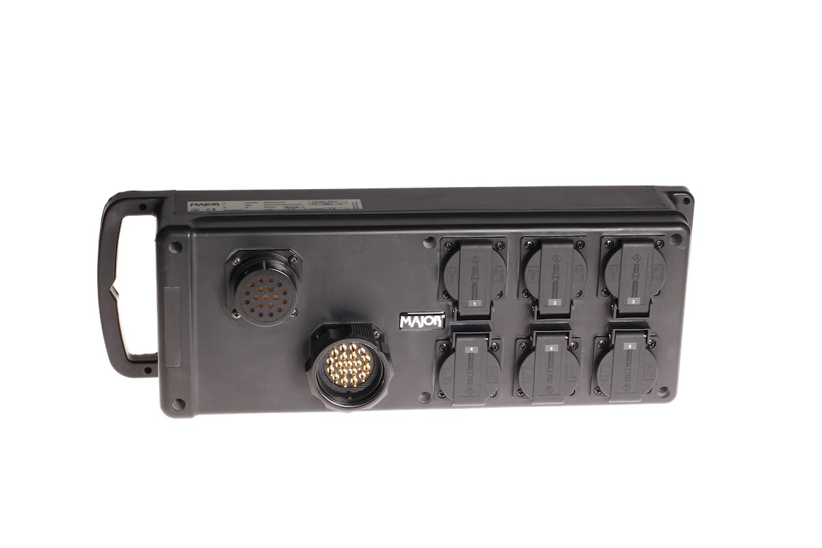 MAJOR Distributeur en caoutchouc plein, Socapex vers 6 x T13 + Socapex femelle